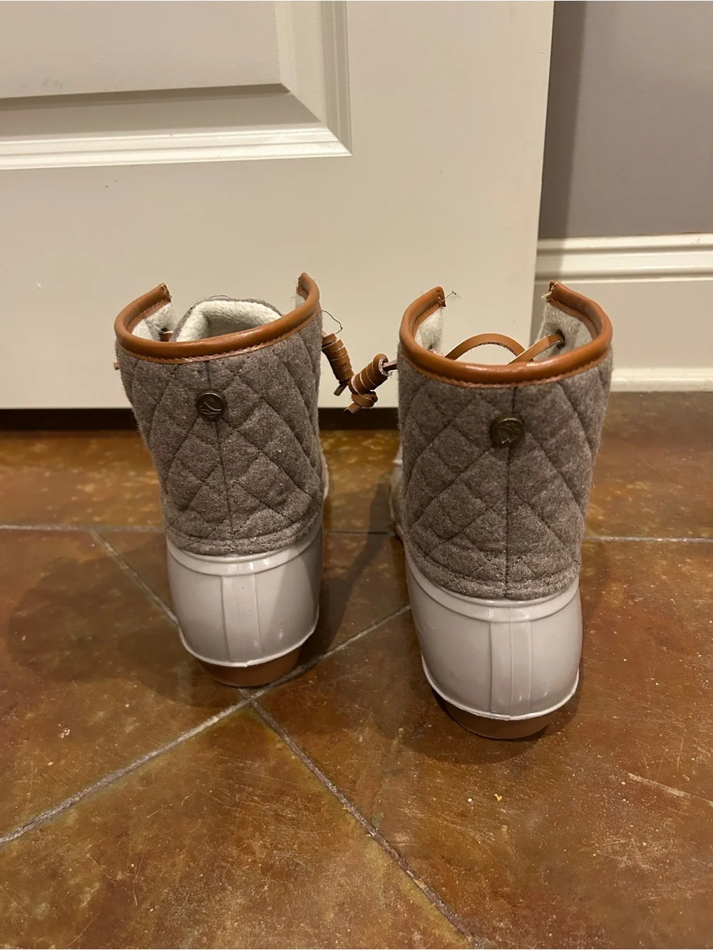 Women’s Gray Winter Duck Boots with Tan Trim